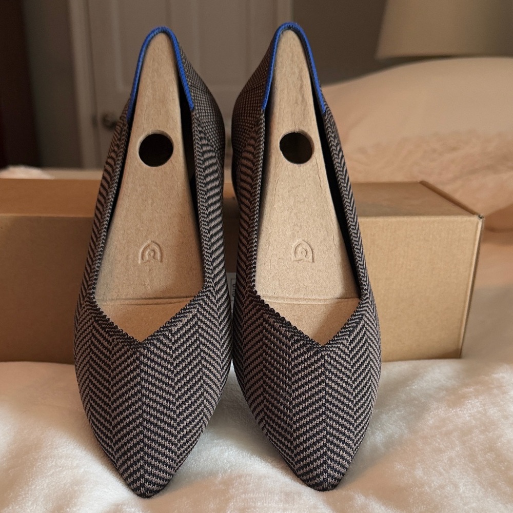 Rothy's Black and tan sparrow herringbone high heels